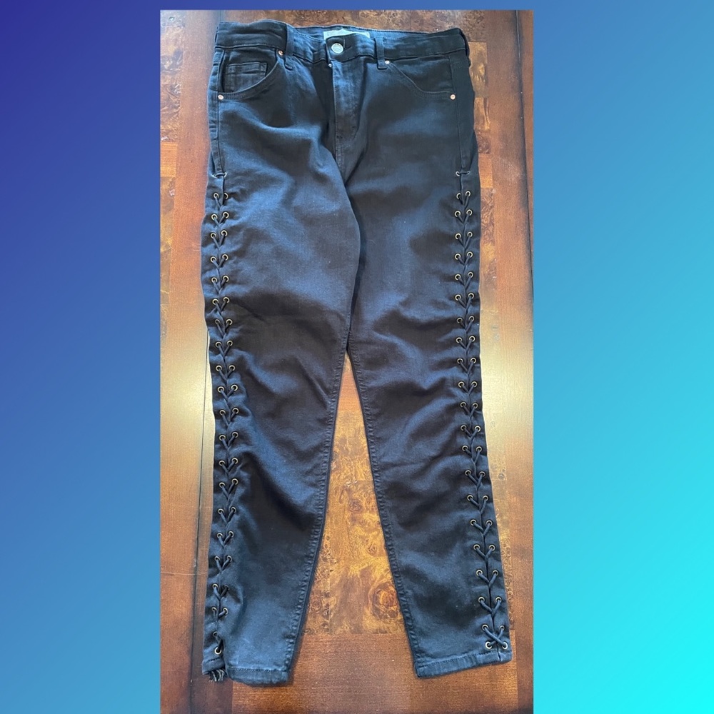 TopShop Moto Jamie Black Jeans - high rise w side lace ups legs